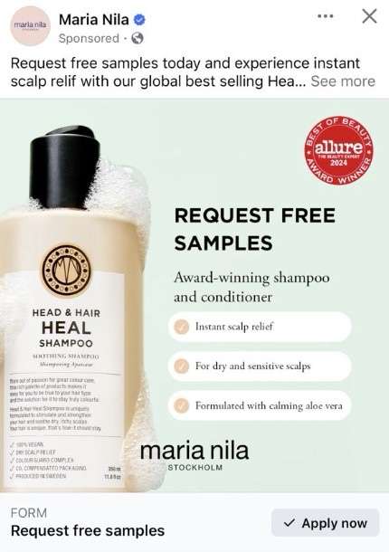 FREE Sample of Maria Nila Head and Hair Heal Shampoo