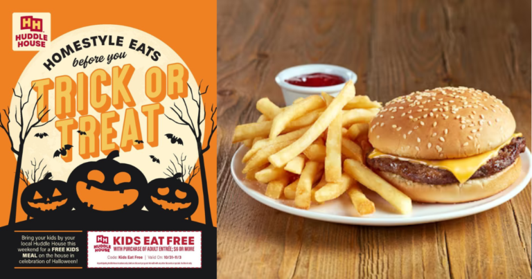 Huddle House – Free Kids Meals from October 31 to November 3!