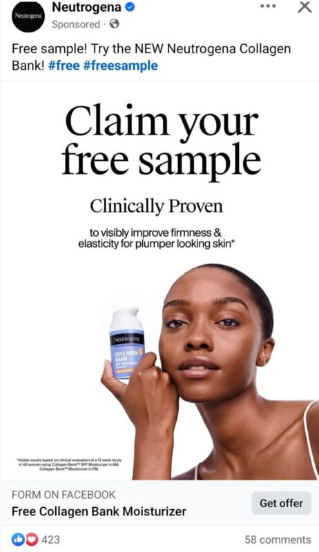 Free Neutrogena Collagen Bank Moisturizer Sample