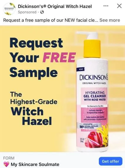 Possible FREE Dickinson’s Witch Hazel Facial Cleanser Sample