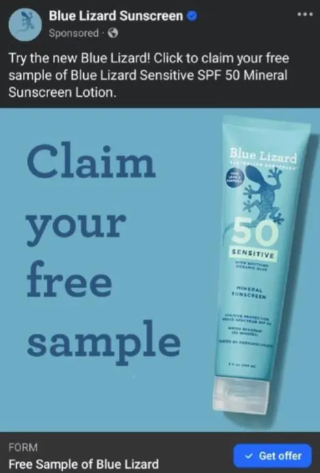 Possible FREE Blue Lizard Sensitive Mineral Sunscreen Lotion Sample