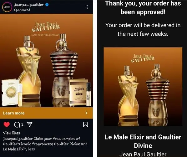 Possible Free Jean Paul Gaultier Divine & Le Male Elixir Fragrance Samples
