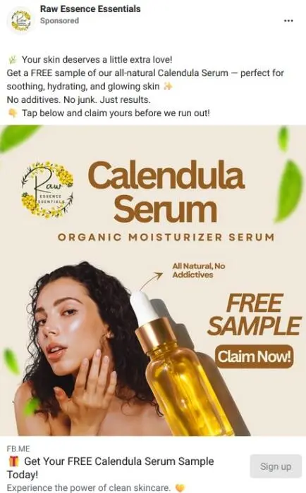 Possible FREE Calendula Serum Sample from Raw Essence Essentials