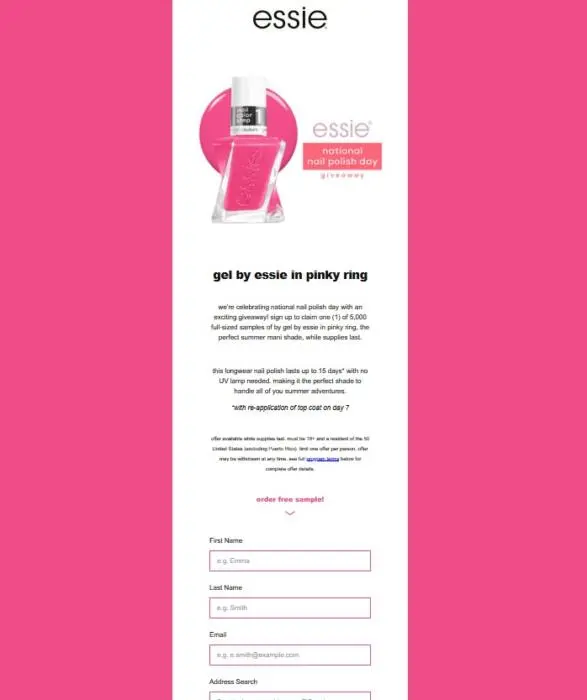 RUN! Free essie Pinky Ring Nail Polish Sample