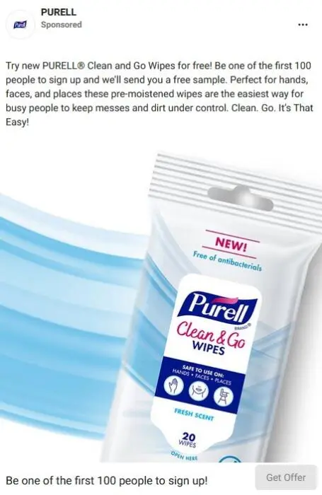 Possible FREE PURELL Clean and Go Wipes Sample