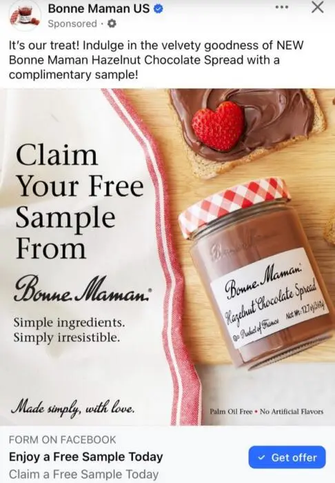 Possible Free Bonne Maman Hazelnut Chocolate Spread