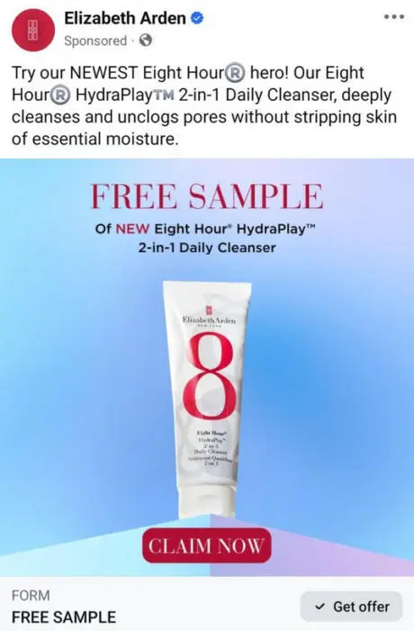Possible Free Elizabeth Arden Eight Hour HydraPlay 2 in 1 Daily Cleanser Sample