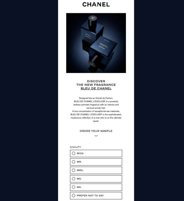 Free BLEU DE CHANEL Eau de Parfum Sample + Free Shipping