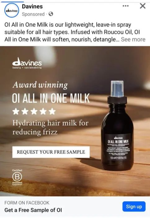 Possible Free Davines OI All in One Milk Leave-In Spray Sample