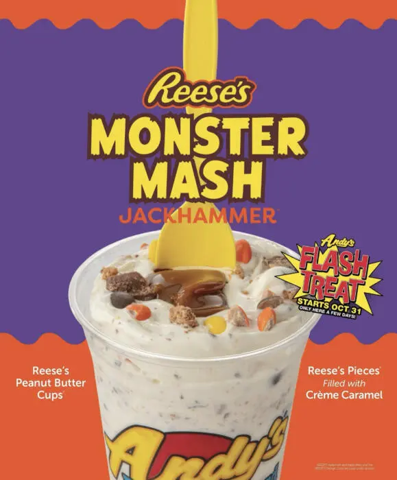 Try the new Reese's Monster Mash at Andy's + free one-topping sundae October 24, 2025 Try the new Reese's Monster Mash at Andy's + free one-topping sundae