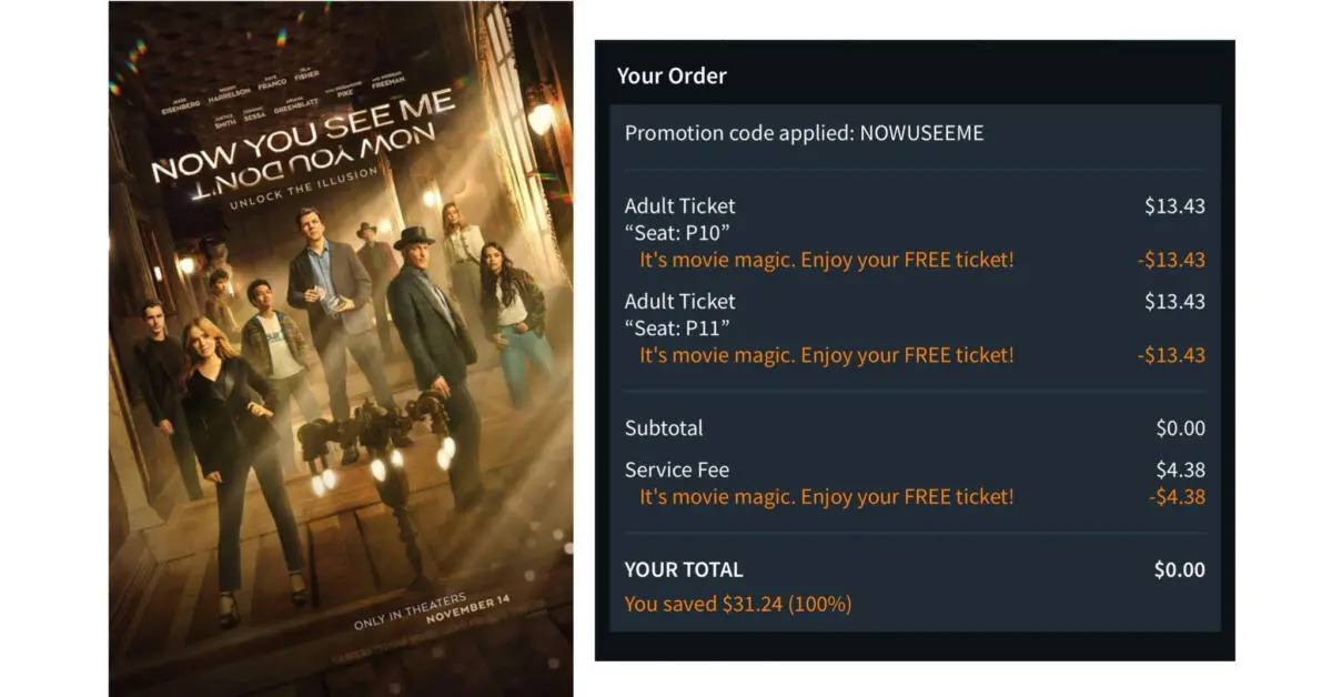 2 Free Movie Tickets to See “Now You See Me October 29, 2025 2 Free Movie Tickets to See “Now You See Me