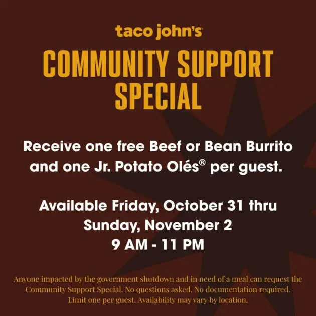 Starting Today Taco John’s offering free meals to those impacted by SNAP