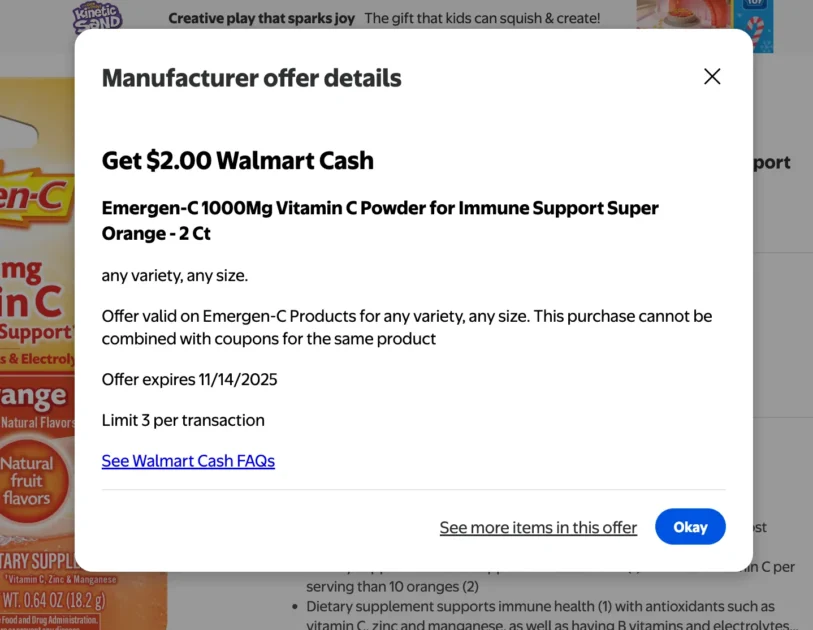 Free Emergen-C Powder After Walmart Cash