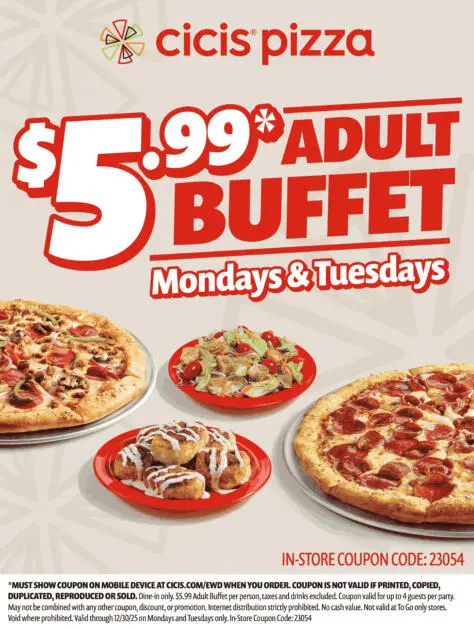 Score a $5.99 All-You-Can-Eat Buffet at Cicis Pizza!