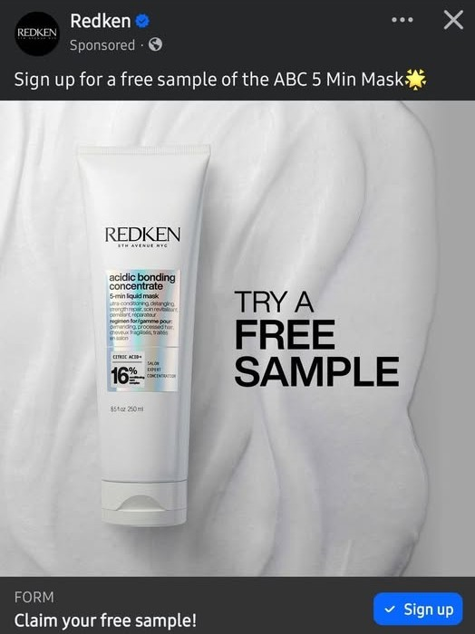 Possible Free REDKEN Acidic Bonding Concentrate Mask Sample