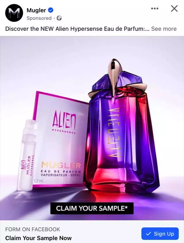 Possible Free Mugler Alien Hypersense Perfume Sample (Targeted Ad)