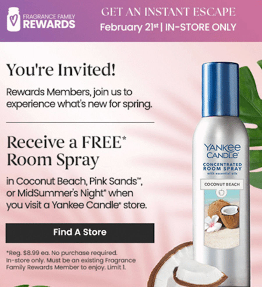 Free Yankee Candle Room Spray for today only (reg $8.99)