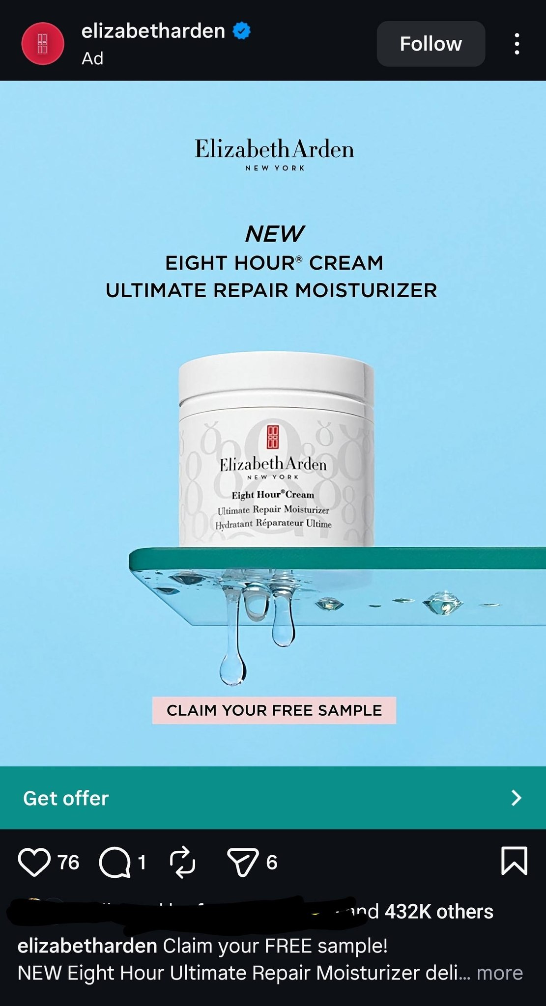 Possible Free Elizabeth Arden Eight Hour Ultimate Repair Moisturizer Sample