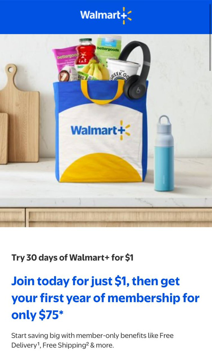 Walmart+ 30-Day Trial Membership at Walmart for $1 + Discounted Annual Rate